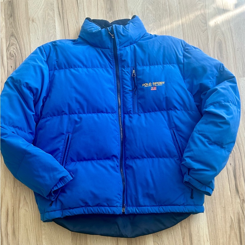 POLO Sport Ralph Lauren Royal Blue Goose Down‎ Full Zip Puffer Coat Mens L